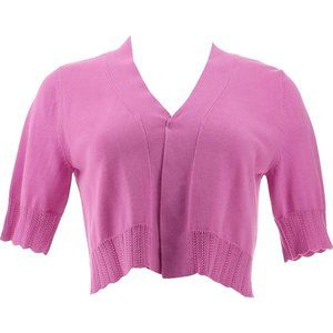 NWT ISAAC MIZRAHI SCALLOP TRIM OPEN FRONT‎ CARDIGAN SWEATER AFRICAN ORCHID XXS